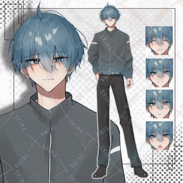 Image of Standing] Male, blue hair