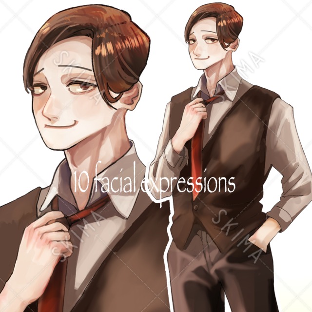 ネクタイスーツ男性【表情差分10種】