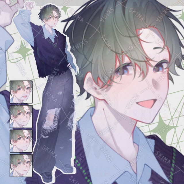 Image of Adopto] Green-haired young man - 10 different facial expressions