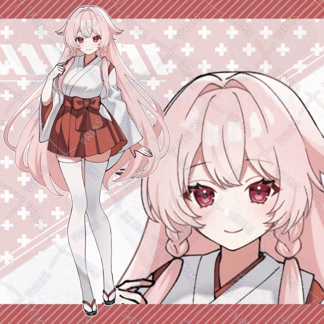 adopt.105 분홍색 머리 무녀복 소녀【표정 총 5종 상품 이미지