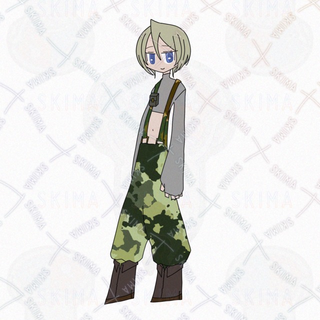 Image of Military cartoon style boy standing