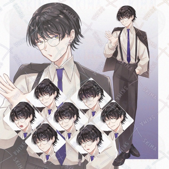 眼鏡をかけた男性/表情差分10個/全身/Adopt/の商品画像