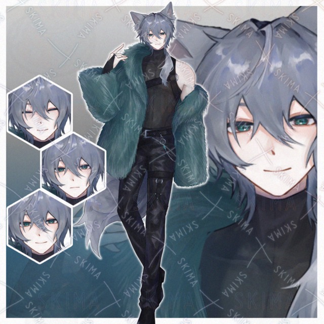 Image of 2 different expressions, no ears] A man with wolf ears