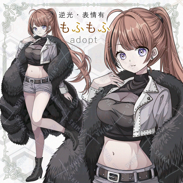 Backlighting & 6 different facial expressions] A girl in fluffy black fur outerwear [Transparent PNG]. 的商品圖片