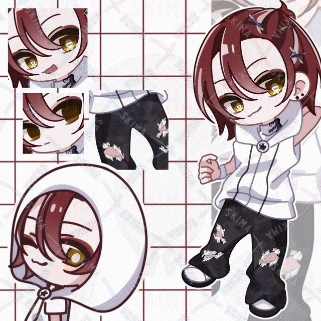 Image of Deformed illustration, 8 different facial expressions + mini character [064].