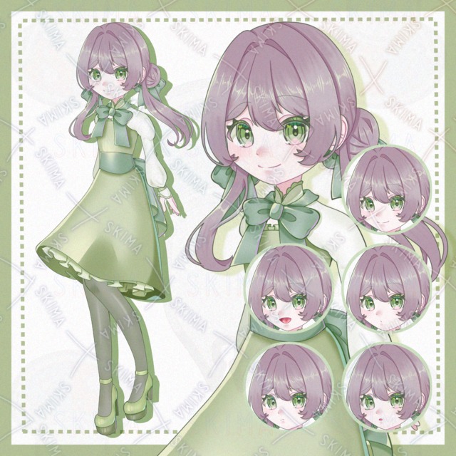 【立ち絵/表情5種】緑のツインお団子の女の子の商品画像