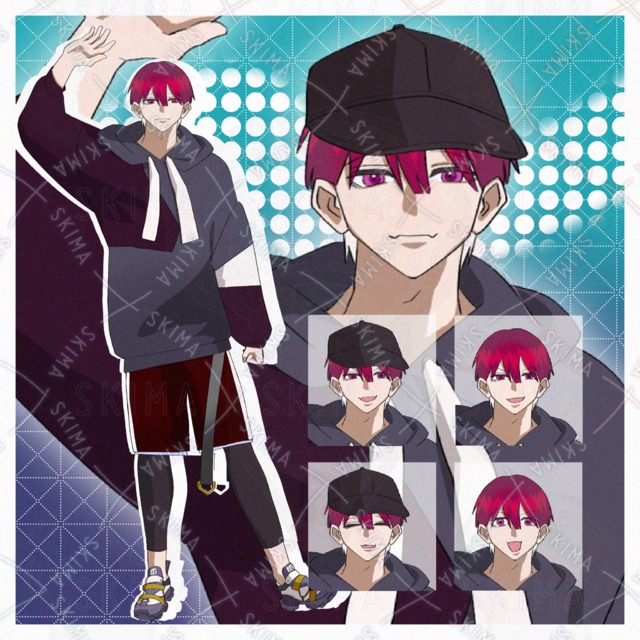 Image of 4 different facial expressions with and without hat] Man in hat and hoodie