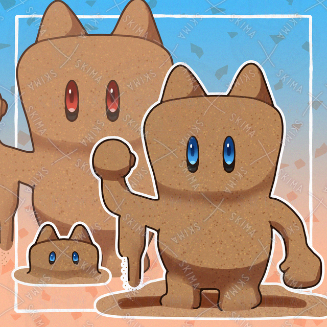Image of Original character of a two-headed golem made of sand.