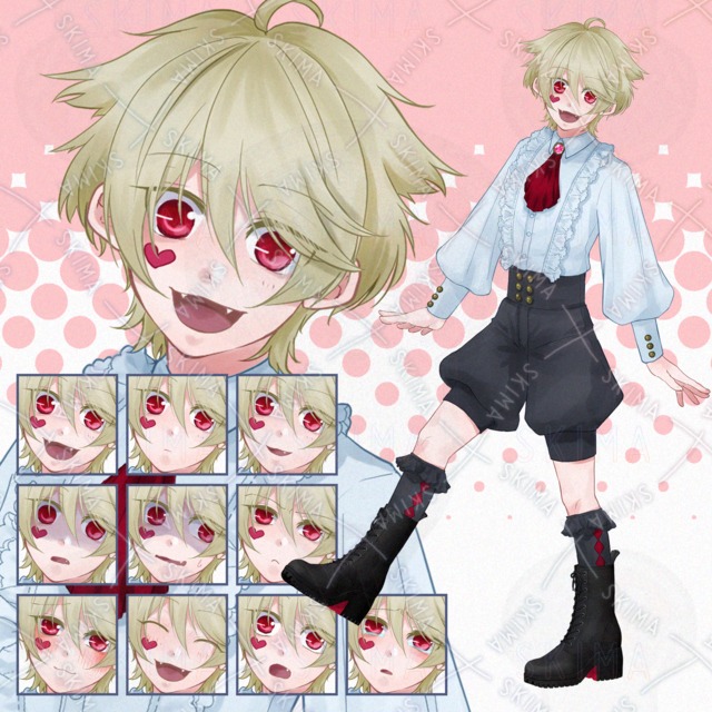 Image of 10 different facial expressions] Blond boy [standing] [adopt02