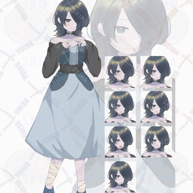 한쪽 눈을 가리고 서 있는 소녀의 그림【표정 차이 7종】그림 상품 이미지