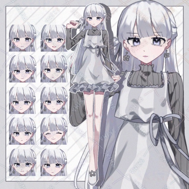 Image of Long, silver hair.