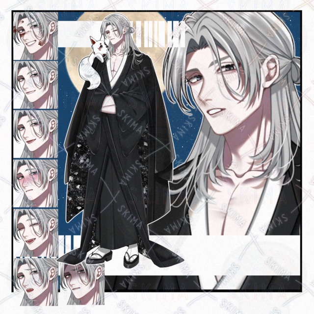 ▶▶【立ち絵】銀髪/和装男性キャラ【表情9種】の商品画像