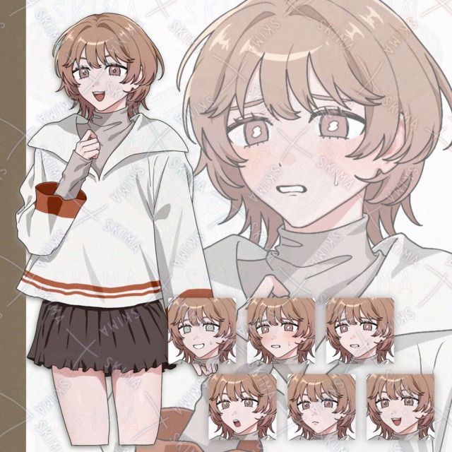 腰上】茶髪ボブ女性【表情差分6種】표정 차이 6種 상품 이미지