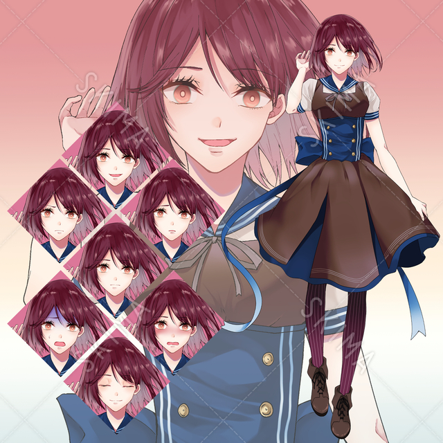 ガーリー系赤髪少女【表情8種】