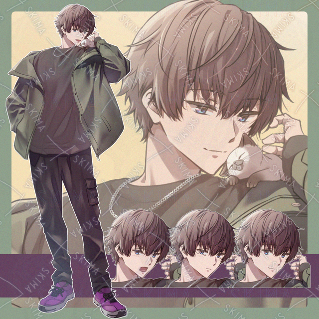 청년과 어깨동무 고양이 표정 5종 상품 이미지