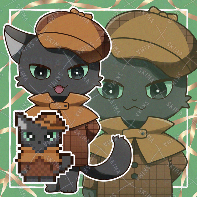 Image of Detective Black Cat Pixel Art Stand-Up Illustration with 9 Expression Variations