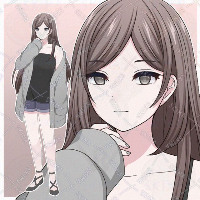 カーディガンを着たロングヘアの女の子【表情差分10種】の商品画像