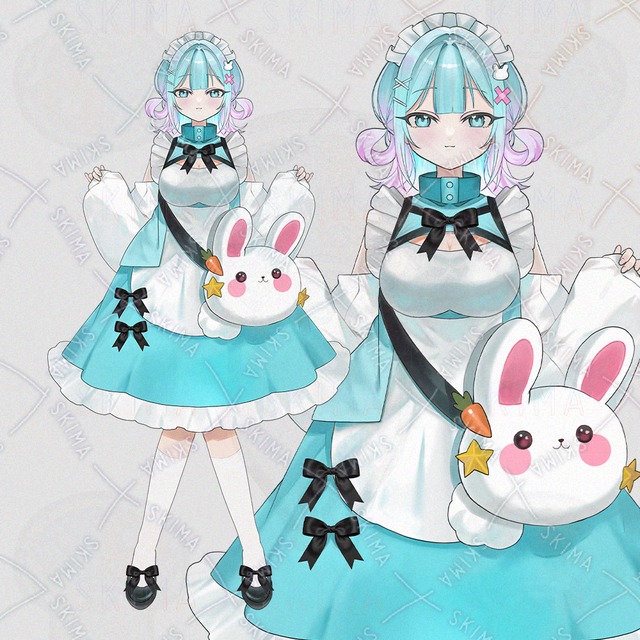 Image of Light Blue Maid Character Portrait with Rabbit Mascot