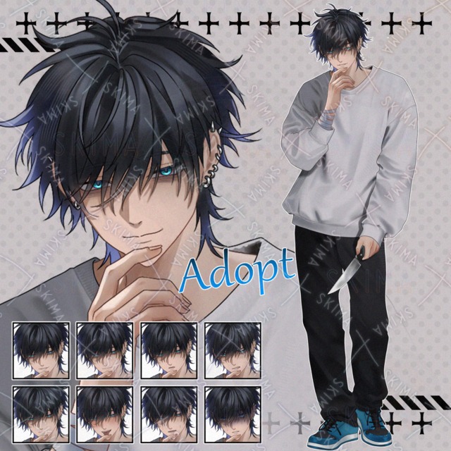 包丁を持った青年【表情8種+包丁、返り血】