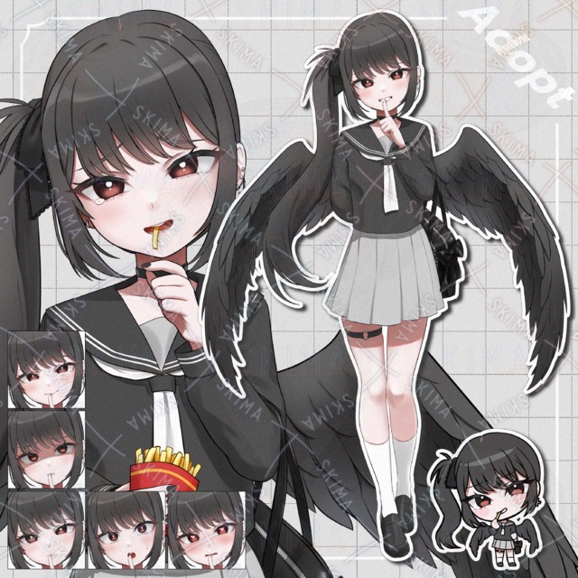 Image of Black-Haired Side-Tailed Crow-chan [5 Expression Variations + Wing & Potato Variations, Includes SD Version]