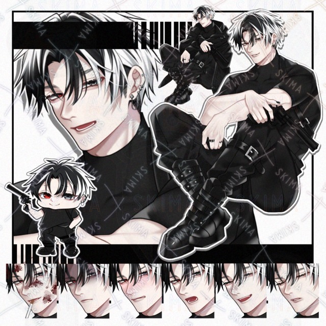 【立ち絵】銃/+SDｷｬﾗ/白×黒髪【表情8種】の商品画像