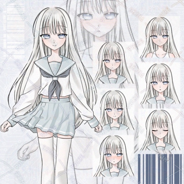 【白スク水差分有】白っぽいセーラー服の少女の商品画像