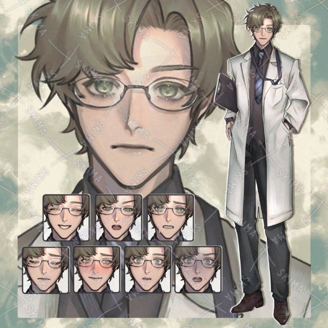 【表情差分8種】白衣に眼鏡の男性の商品画像