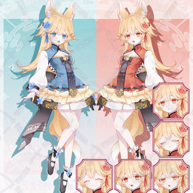 （値下げ）双子 チャイナ服 キツネ【各色表情差分5種】
