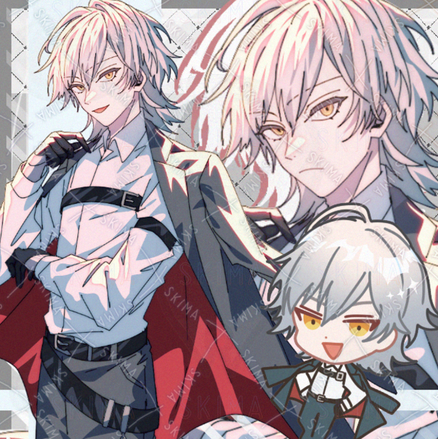 スーツ　男性　現代ファンタジー　白髪　黒色　コート　差分あり　SDキャラの商品画像