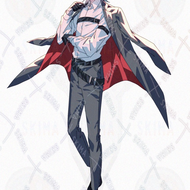 スーツ　男性　現代ファンタジー　白髪　黒色　コート　差分あり　SDキャラの商品画像5枚目