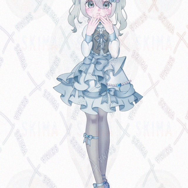 Image 5 of Light Blue Lolita Cat-Eared Girl – Standing Illustration with 5 Expressions