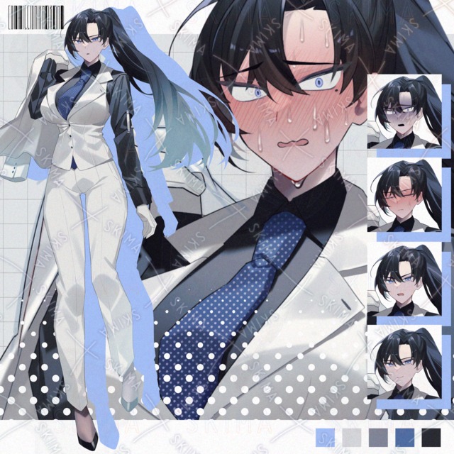 【表情差分9種類】スーツでポニーテールの女性