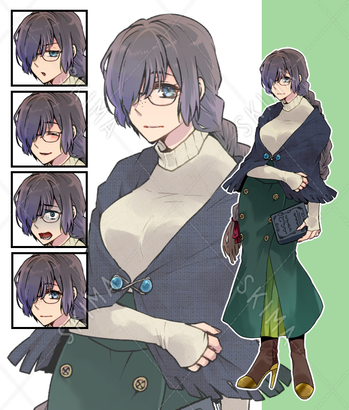 みつあみ眼鏡女性立ち絵 スキマ スキルのオーダーメイドマーケット Skima
