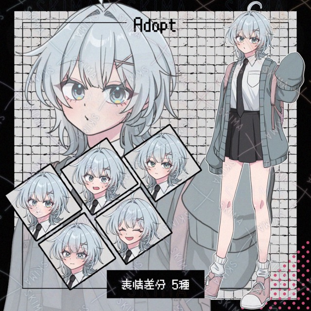 【表情差分5種】ウルフカットの学生の商品画像