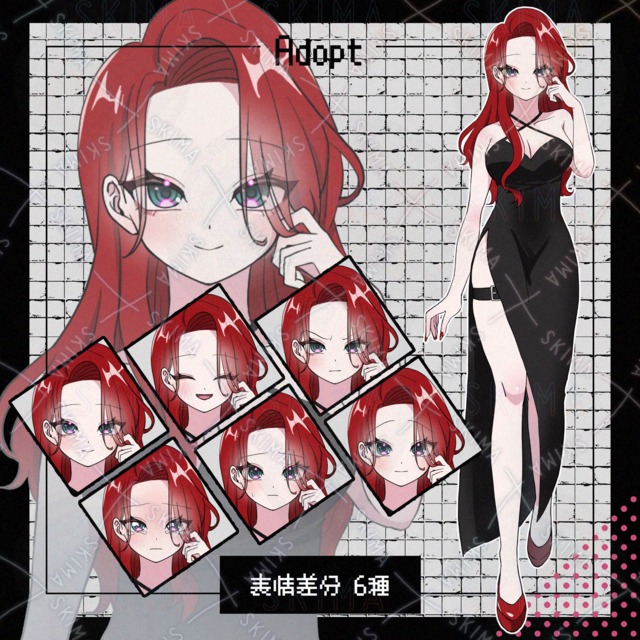 Image of 6 Expression Variations: Red-Haired Woman