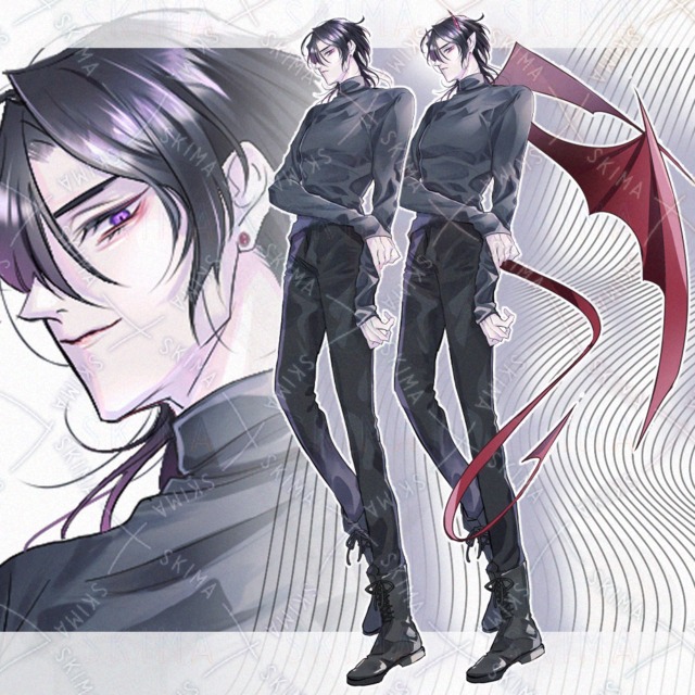 黒い服の男性【表情9種＋悪魔パーツ】