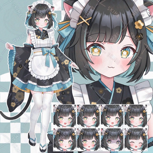 本日まで値下げ中【表情１０種】和風猫耳メイド