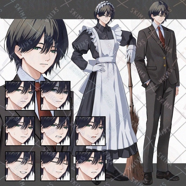 【衣装差分2種+表情差分8種】メイド/制服の青年
