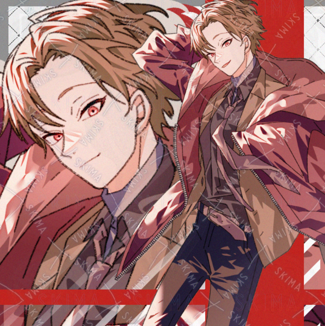 Image of Modern Fantasy Brown-Haired Male Suit with Red Hoodie and Expression Variations