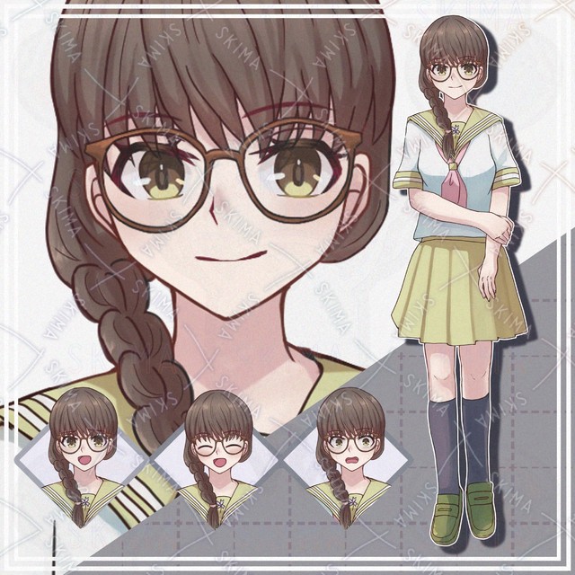 【表情10種】三つ編み眼鏡女の子【立ち絵】の商品画像