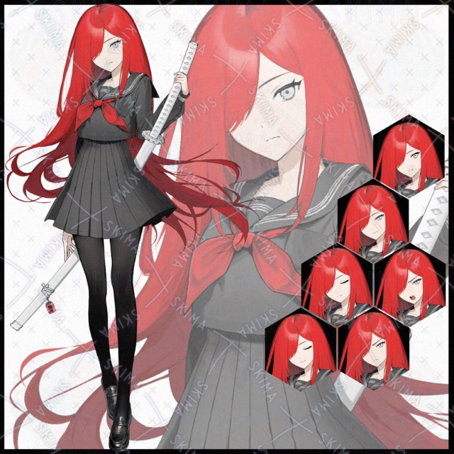 Image of Standing Illustration: Girl in Uniform — 6 Expressions