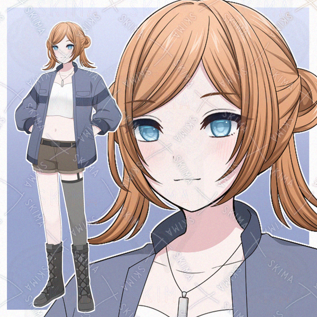 Image of Orange-Haired Girl with Buns – 10 Expression Variations