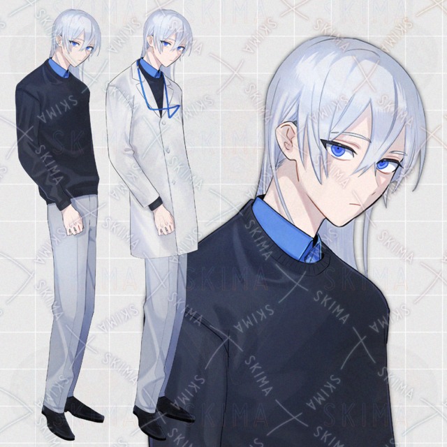 銀髪の男性の立ち絵《表情差分9種＋白衣1種》の商品画像