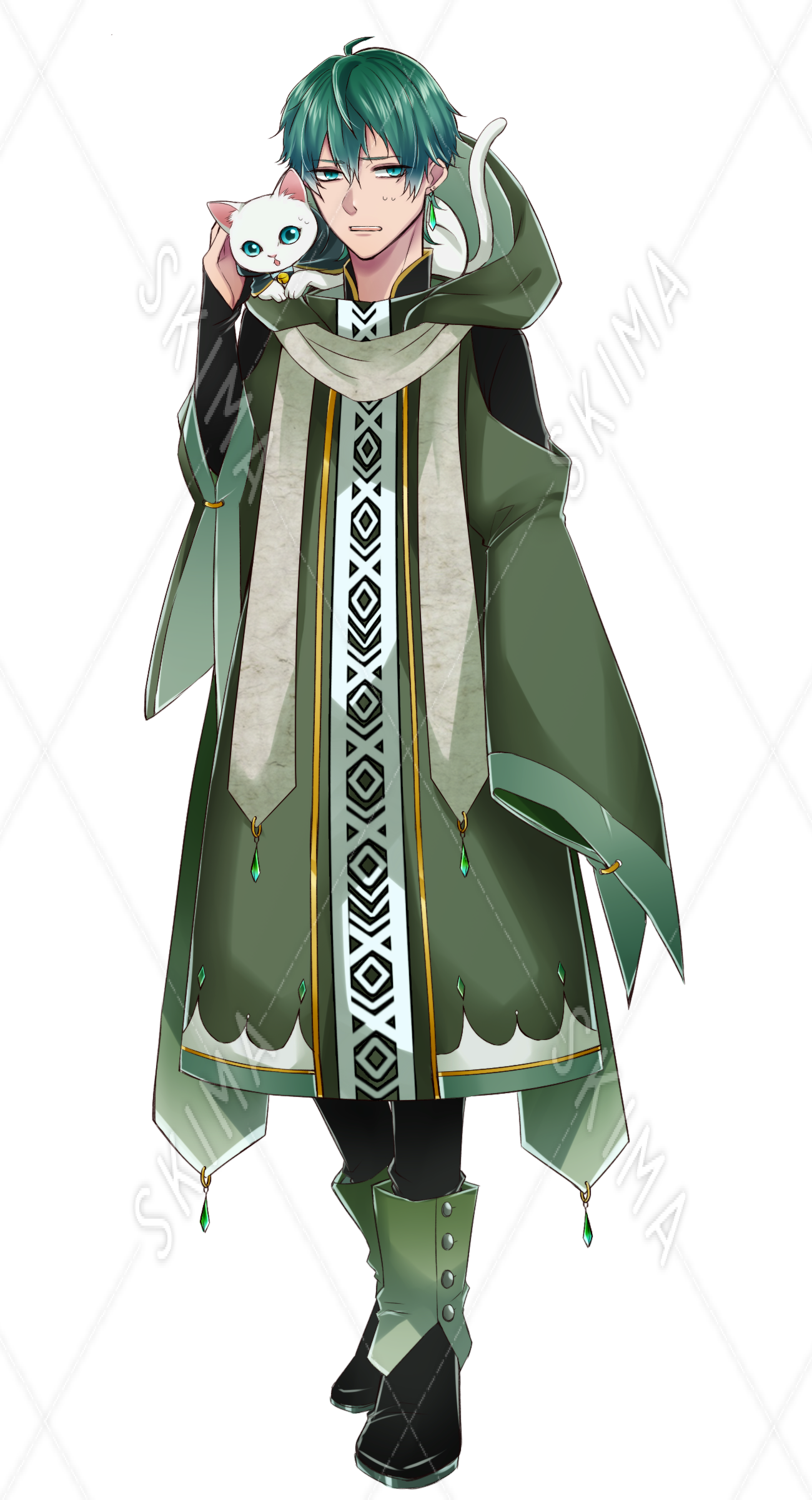 表情６種類付き 肩乗り白猫使い魔る男性立ち絵 スキマ スキルのオーダーメイドマーケット Skima