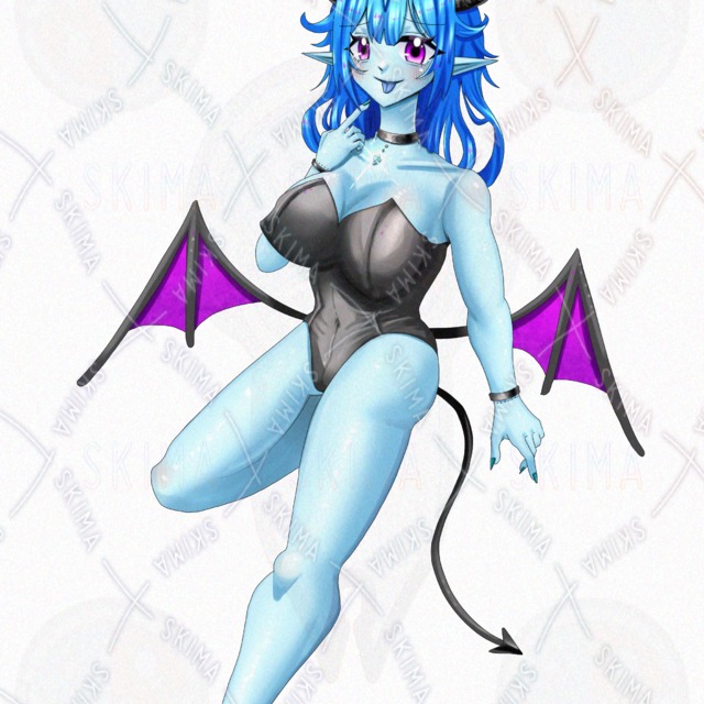 【表情差分3種】青肌のサキュバス少女｜人外･立ち絵の商品画像2枚目