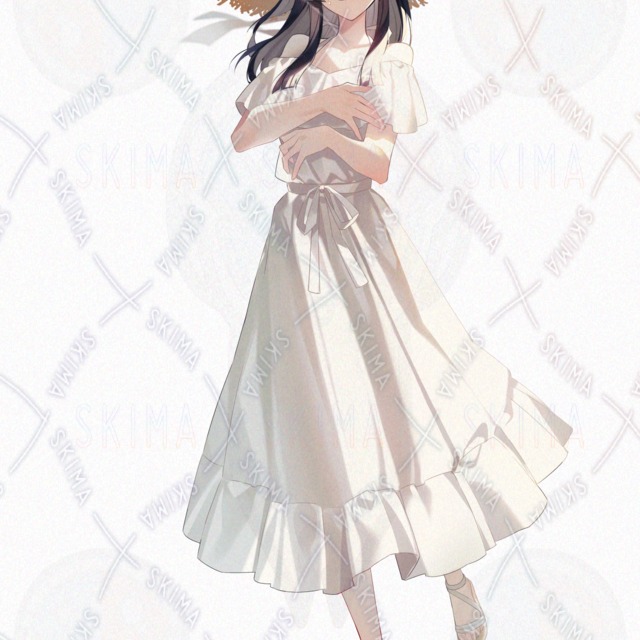 【表情差分7種+耳尻尾差分+花差分】夏の黒髪白ワンピースの少女の商品画像6枚目