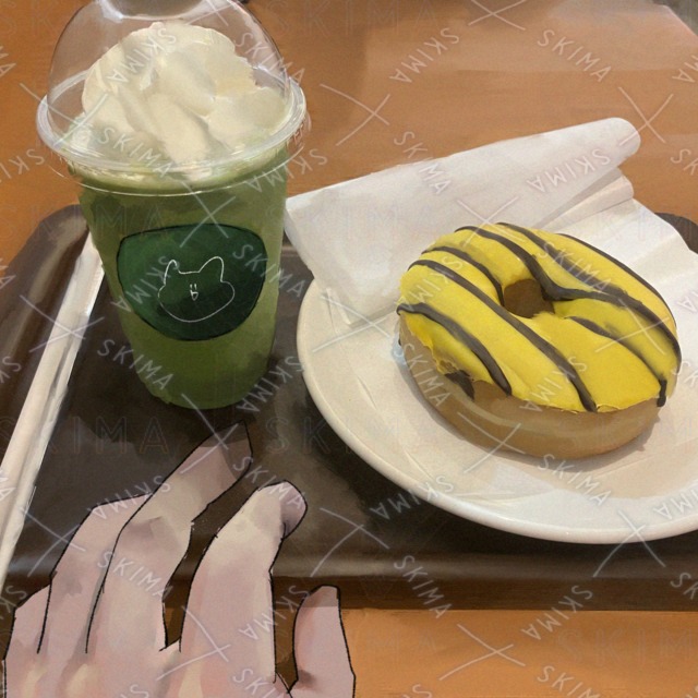 Matcha Frappuccino and Yellow Donut Digital Image 的商品圖片