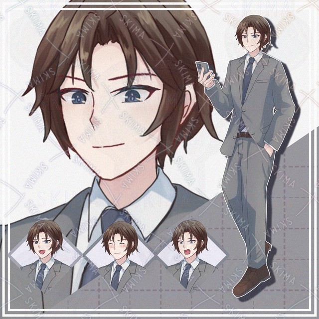 【表情10種】スマホを持ったスーツ男性【立ち絵】の商品画像