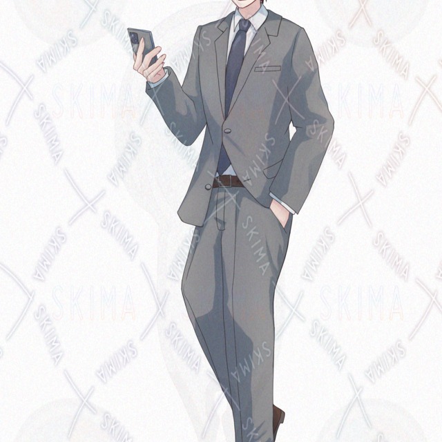 10 Expressions: Man in Suit Holding Smartphone (Standing Illustration) 的商品圖片第 5 張