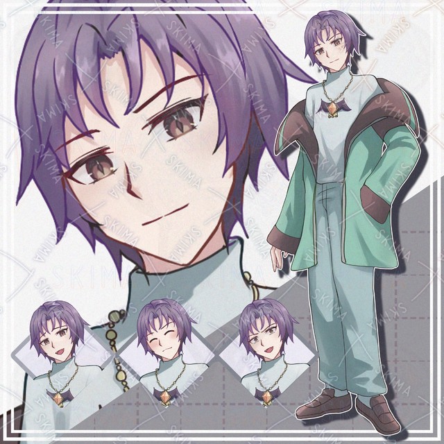 【表情10種】紫髪の私服男性【立ち絵】の商品画像